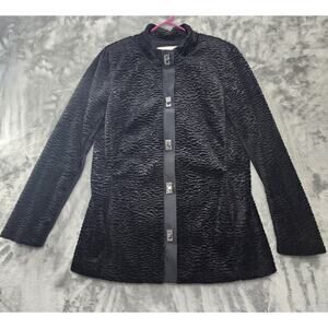 Carol Anderson By Invitation Faux Fur Jacket Size M Black Turn Lock Classic Chic